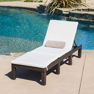 Estrella Outdoor Multibrown Wicker Adjustable Chaise Lounge Chair with Cushion