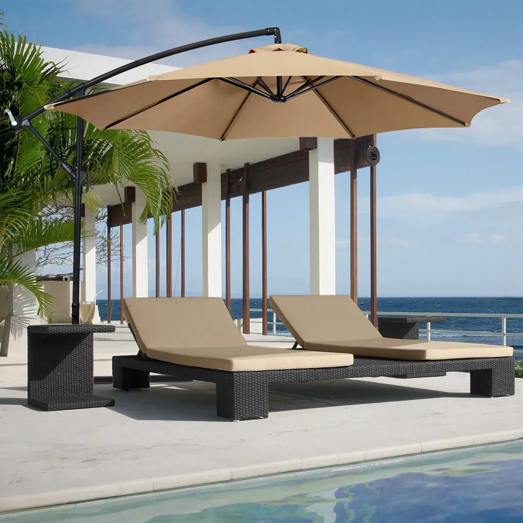 Cantilever umbrella by the pool.