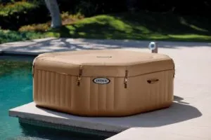 Intex PureSpa Bubble Massage Portable Hot Tub, Octagon, 79“ X 79“ X 28“, Sahara Tan