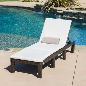 Estrella Outdoor Multibrown Wicker Adjustable Chaise Lounge Chair with Cushion