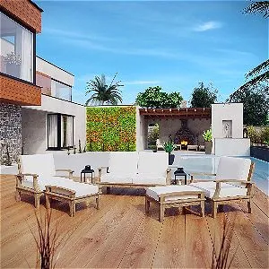 Teak Wood Sofa Set by Modway
