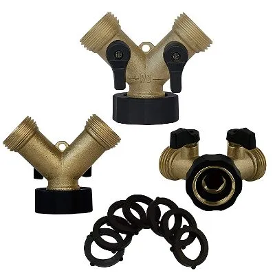 IPOW Solid Brass Body Y Valve Hose Splitter with O Rings