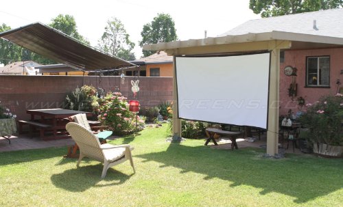EliteScreens suspended from pergola