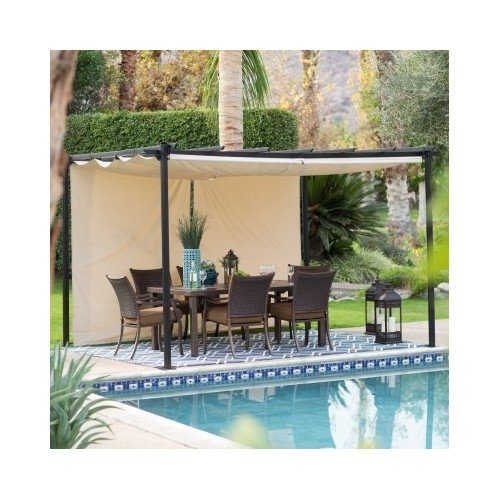 Belham Steel Pergola Gazebo with Retractable Canopy Shades