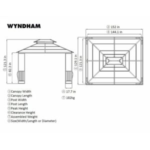 Sunjoy 10 x 12 Steel Hardtop Wyndham Patio Gazebo Dimensions
