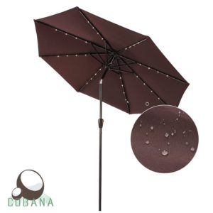 COBANA 9 Ft Deluxe Tilting Solar Powered 32 LED Lighted Aluminum Patio Table Umbrella, 100% Polyester