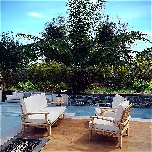 Modway 4 Piece Teak Sofa Set