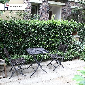 H&L Patio Resin Rattan Steel Folding Bistro Set, Parma Style