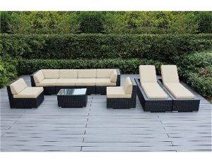 Ohana 9 Piece Sunbrella Patio Furniture Set: Taupe