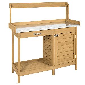 Best Choice Products Outdoor Garden Wooden Potting Bench Work Station with Metal Tabletop
