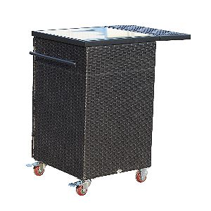 Outsunny 35in Rolling Rattan Wicker Outdoor Kitchen Trolley Cart
