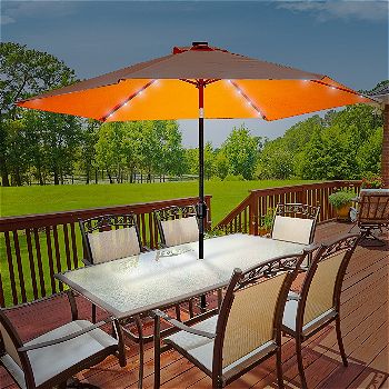 Sorbus Solar Lighted Umbrella, 10 ft