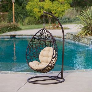 Christopher Knight Outdoor Brown Wicker Tear Drop Hanging Chair