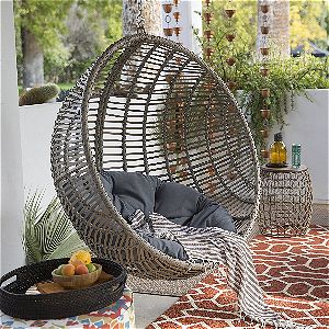 Island Bay Boho-chic-style Resin Wicker Kambree Rib Hanging Egg Chair