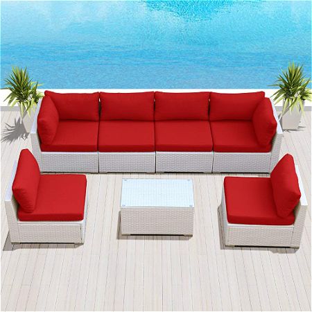 Modenzi 7G-U Sectional Set in White Wicker