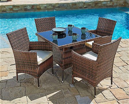 Suncrown Outdoor Furniture All-Weather Square Wicker Dining Table and Chairs (5-Piece Set)