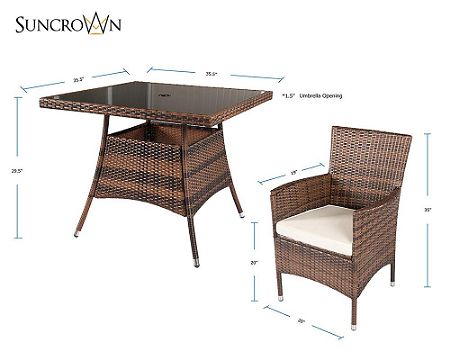 Suncrown Outdoor Furniture Square Wicker Dining Table and Chair Dimensions