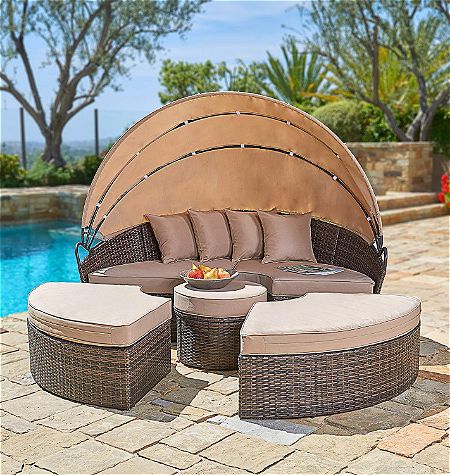 Suncrown Outdoor Furniture Wicker Daybed with Retractable Canopy